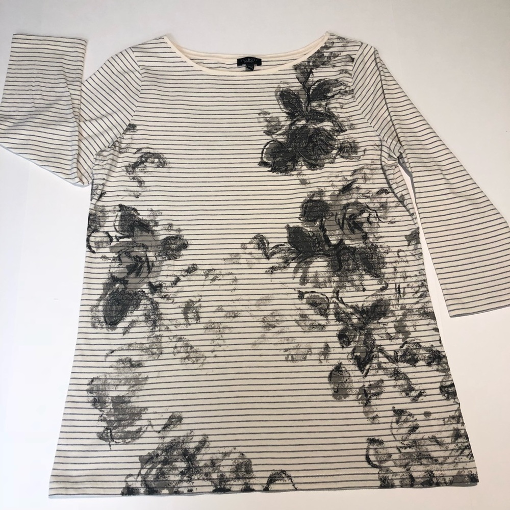 Talbots 3/4 sleeve striped flowered tee